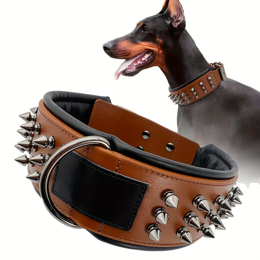 Premium Heavy Duty Spike Studded Dog Leather Collar - Durable, Comfortable, and Fashion-Forward - Padded for Extra Cushioning and Rustproof Hardware - Perfect for Stylish Medium and Large Breed Canines