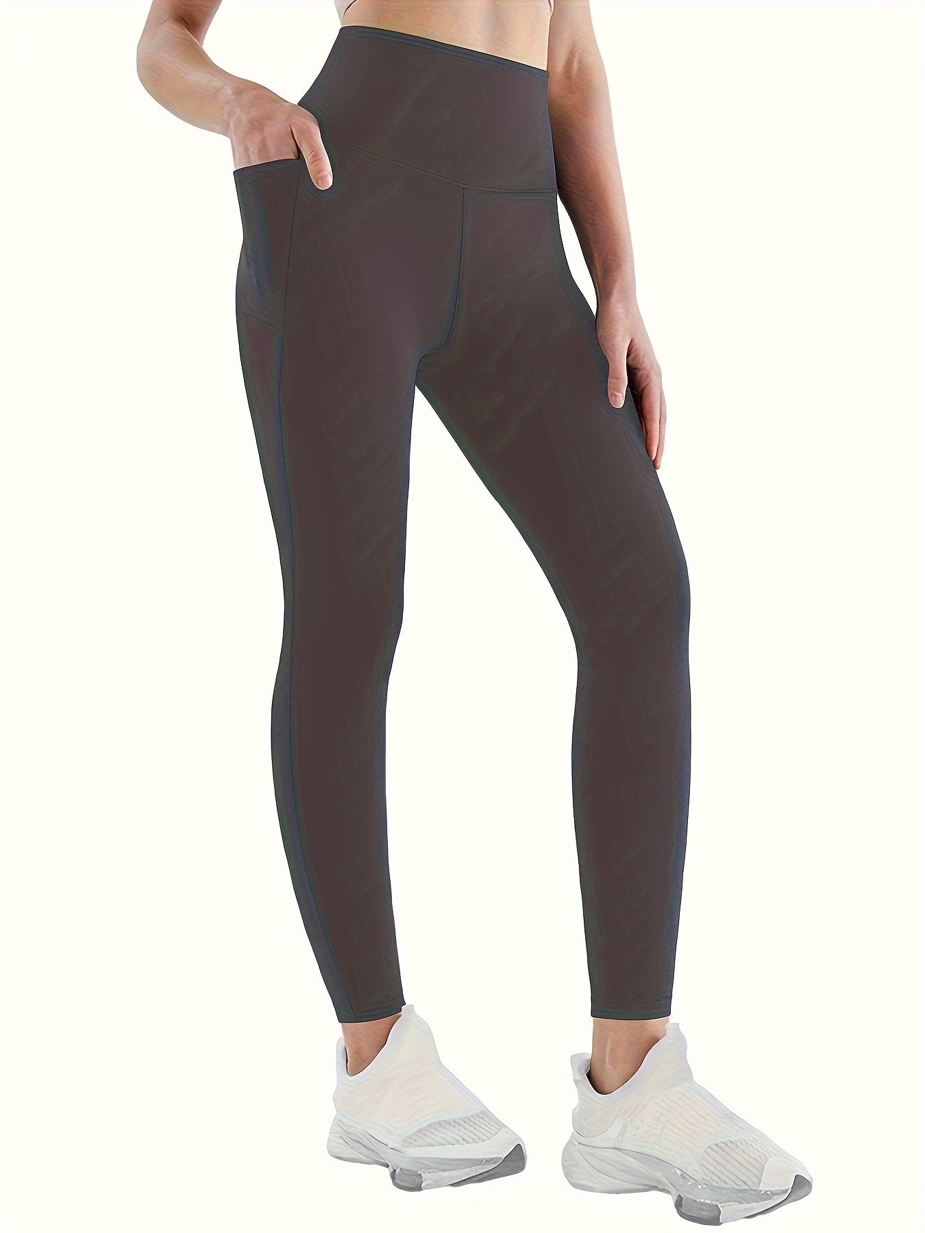 High-Waisted Yoga Pants With Double Side Pockets, European And American Style High-Elastic Milk Silk Spring And Autumn Nine-Point Nude Yoga Leggings