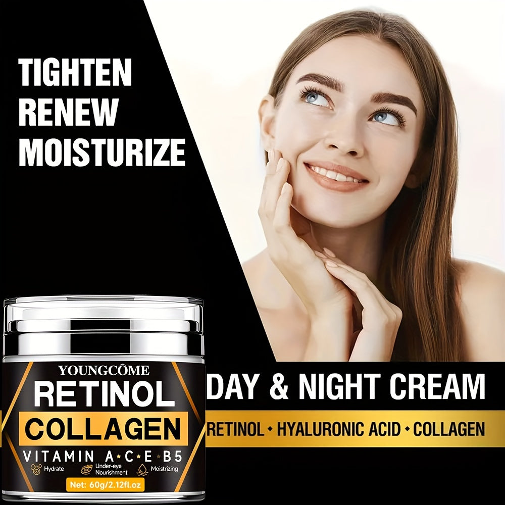 60g Retinol Collagen Day & Night Cream, With Hyaluronic Acid, Deep Hydration & Firming, Vitamin A, C, E + B5, Shea Butter, Aloe, Niacinamide, Facial Skin Care With Plant Squalane