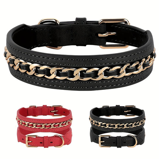 Luxury Genuine Leather Dog Collar, Soft Durable Dog Collars Adjustable For Medium Large Dogs