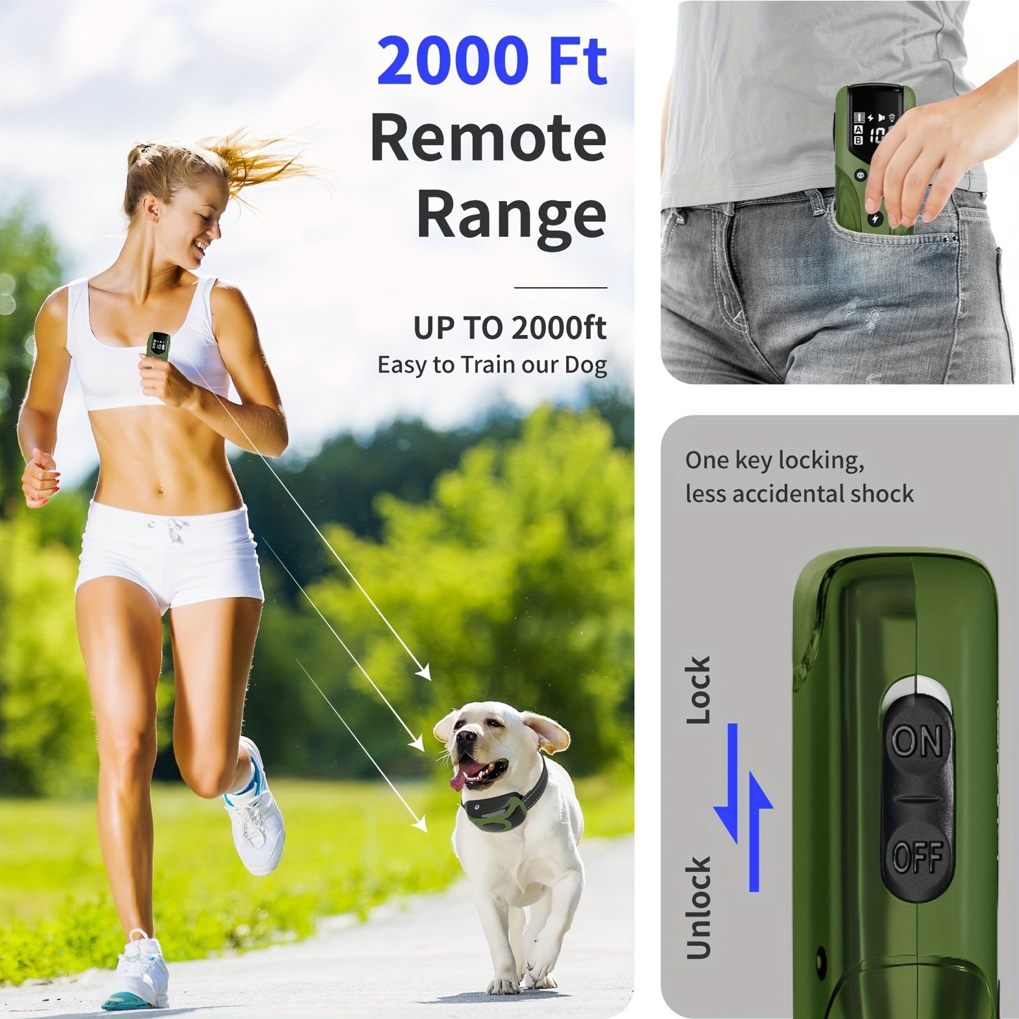 SmartDog Pro Training Collar - 2000FT Remote Control, Waterproof Shock Collar for Large, Medium, Small Dogs, featuring Safe Light, Beep, Vibration & Shock Modes, Ideal for 20~120 lbs with Keypad Lock for Added Safety