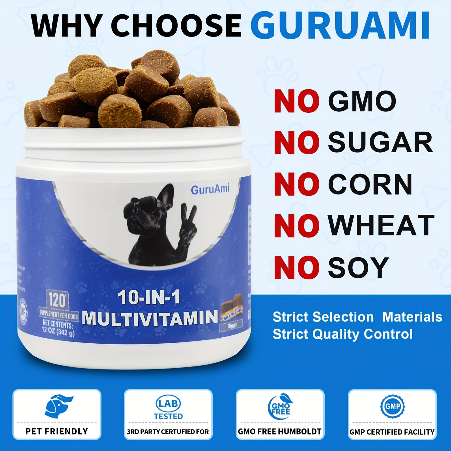 GuruAmi Multivitamin dog supplements probiotics, Omega fish oil, dog supplements and vitamins 90CT