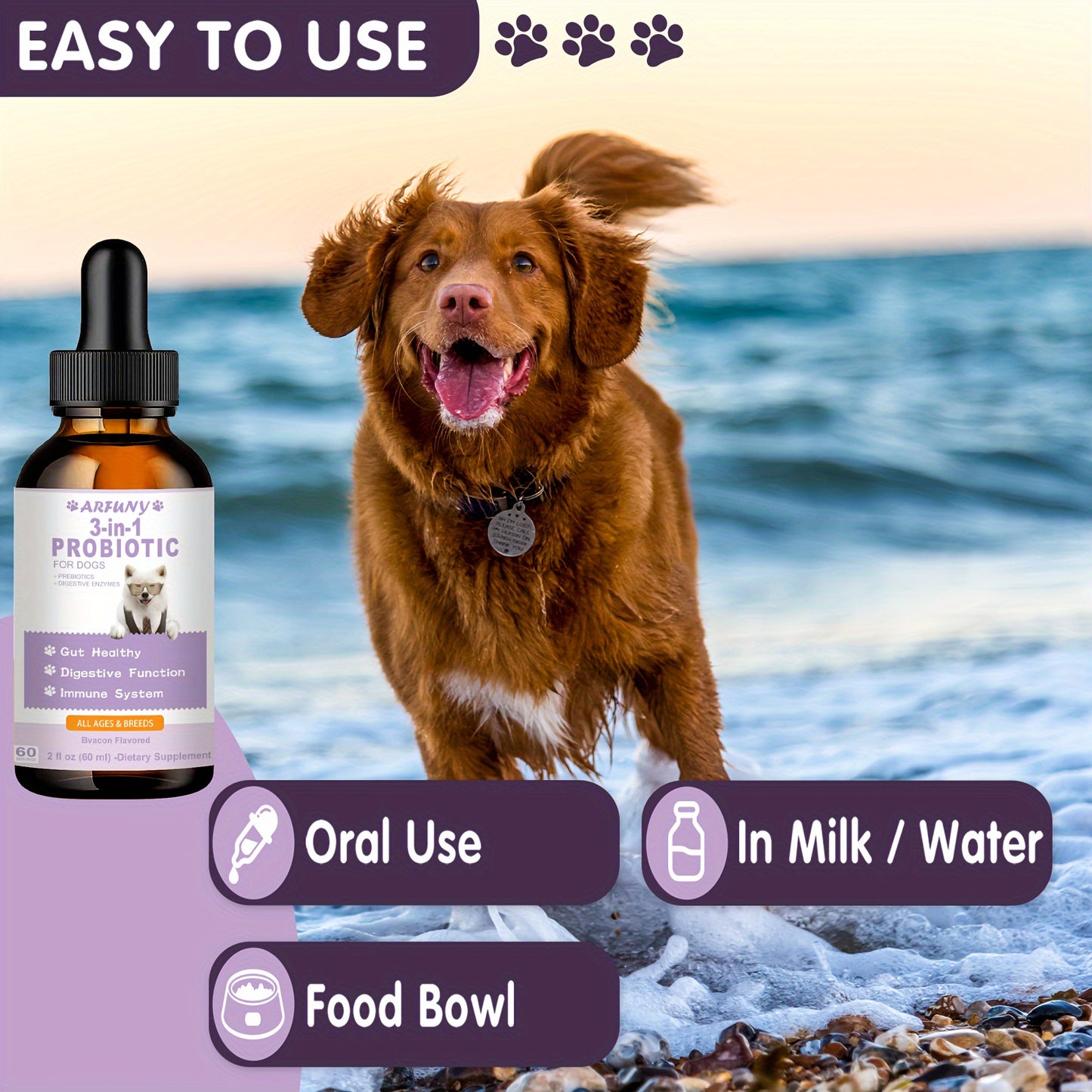 2oz Probiotics for Dog, 60ML Liquid Probiotics for Dogs, Maintain Gut Flora, Digestive Health, with Digestive Enzymes & Prebiotics, Dogs Probiotic Drops, Dog Healthy Supplement, Probiotic Treats for Dogs