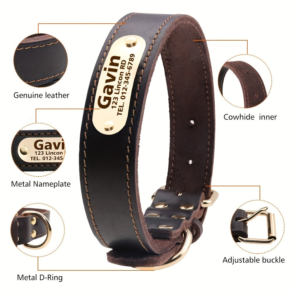 Luxury Personalized Leather Dog Collar - Luxuriously Soft Padded, Rust-Resistant Buckle, Heavy-Duty & Breathable for All Sizes - Perfect for Small, Medium, and Large Dogs