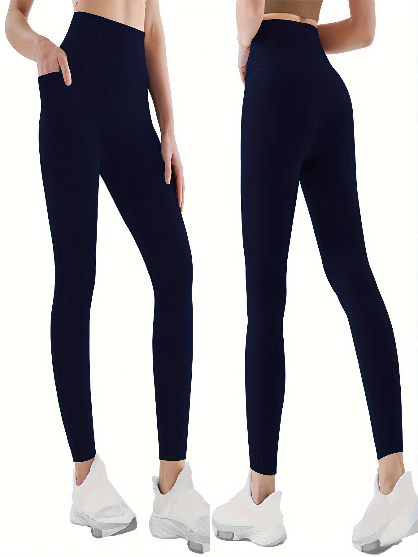 High-Waisted Yoga Pants With Double Side Pockets, European And American Style High-Elastic Milk Silk Spring And Autumn Nine-Point Nude Yoga Leggings