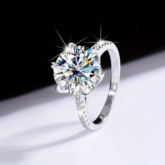 1pc 5ct Moissanite Ring, 925 Sterling Silver Luxurious Jewelry, Suitable For Evening Party, Perfect Gift