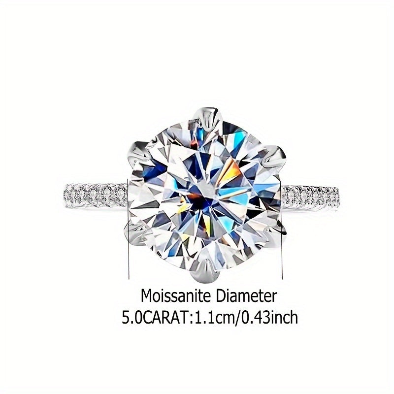 1pc 5ct Moissanite Ring, 925 Sterling Silver Luxurious Jewelry, Suitable For Evening Party, Perfect Gift