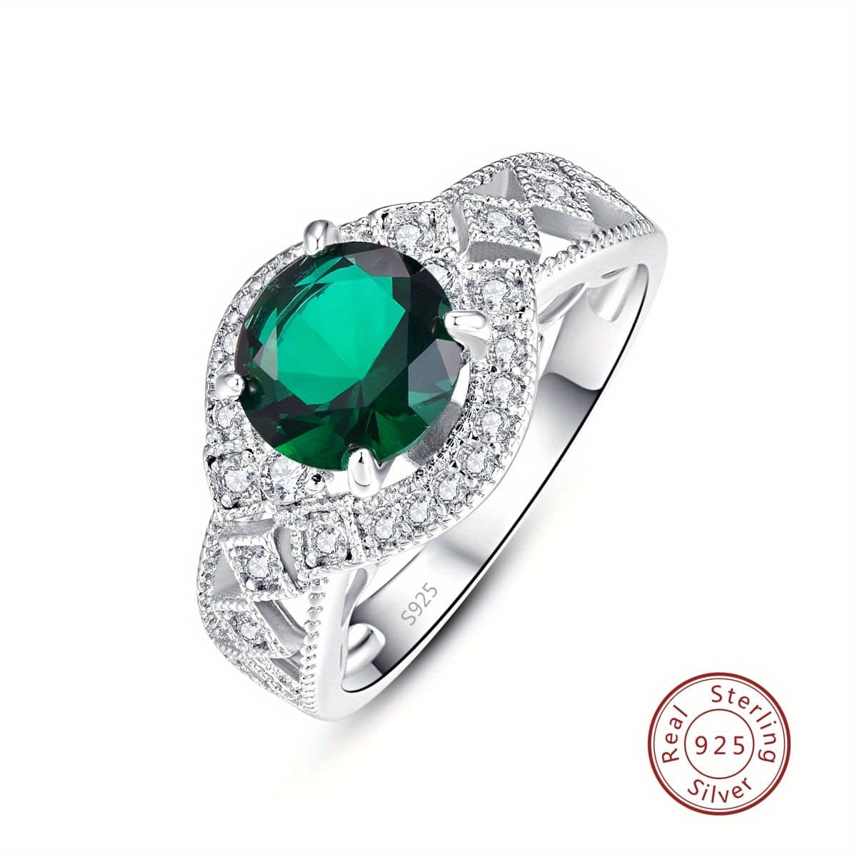 1pc S925 Sterling Silver Ethnic Style Ring, Inlaid Green Cubic Zirconia Ring, Fashionable And Versatile Jewelry For Engagement, Wedding, Anniversary, Or Special Occasions