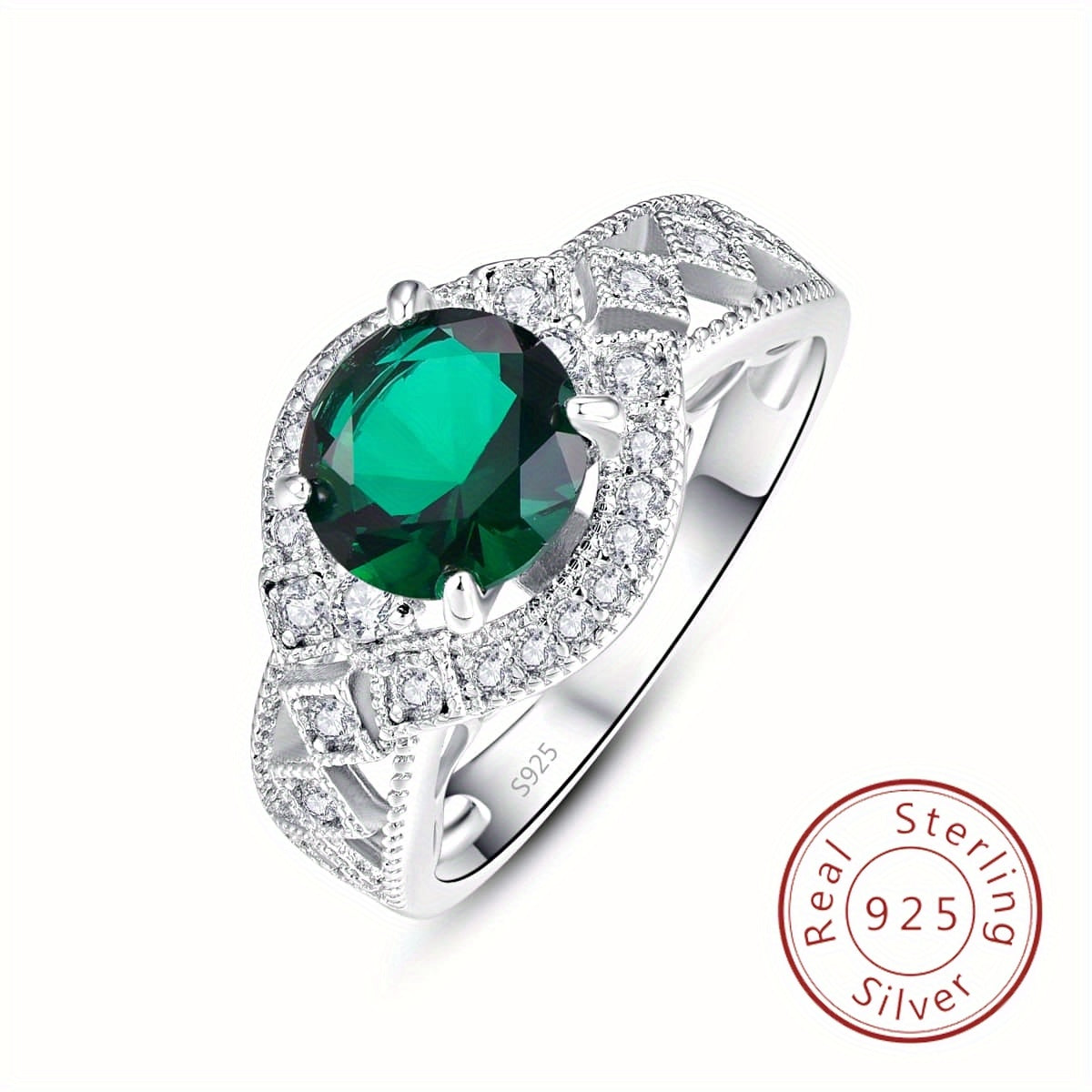 1pc S925 Sterling Silver Ethnic Style Ring, Inlaid Green Cubic Zirconia Ring, Fashionable And Versatile Jewelry For Engagement, Wedding, Anniversary, Or Special Occasions