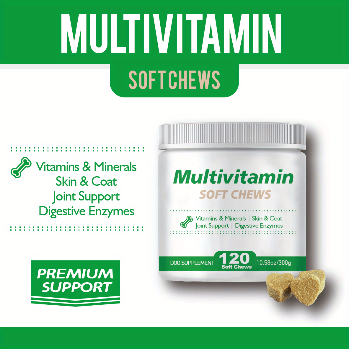 Dog Multivitamin - Vitamins for Health & Heart - Fish Oil for Dogs, Glucosamine, Probiotics, Dog Vitamins and Supplements for Skin and Coat