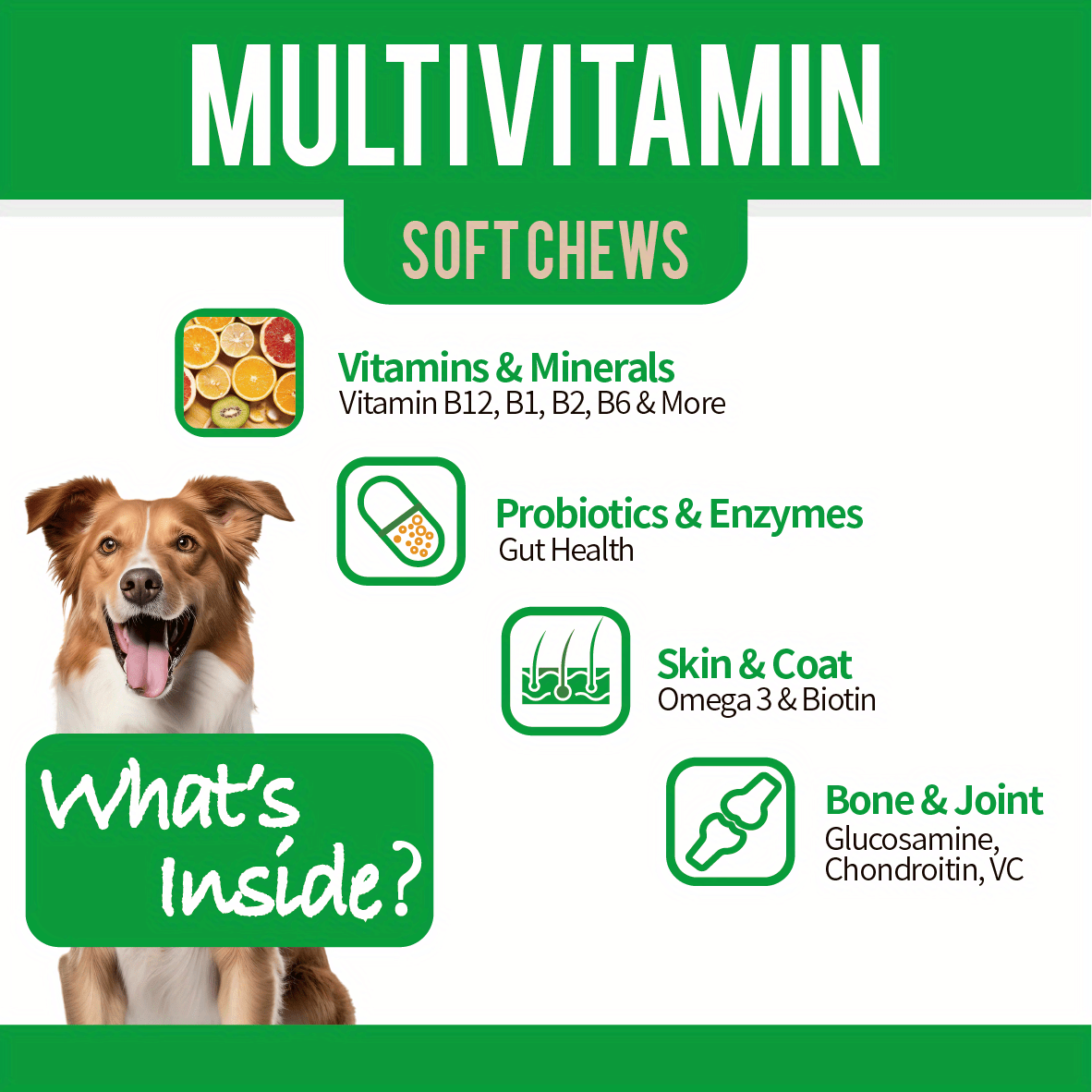 Dog Multivitamin - Vitamins for Health & Heart - Fish Oil for Dogs, Glucosamine, Probiotics, Dog Vitamins and Supplements for Skin and Coat