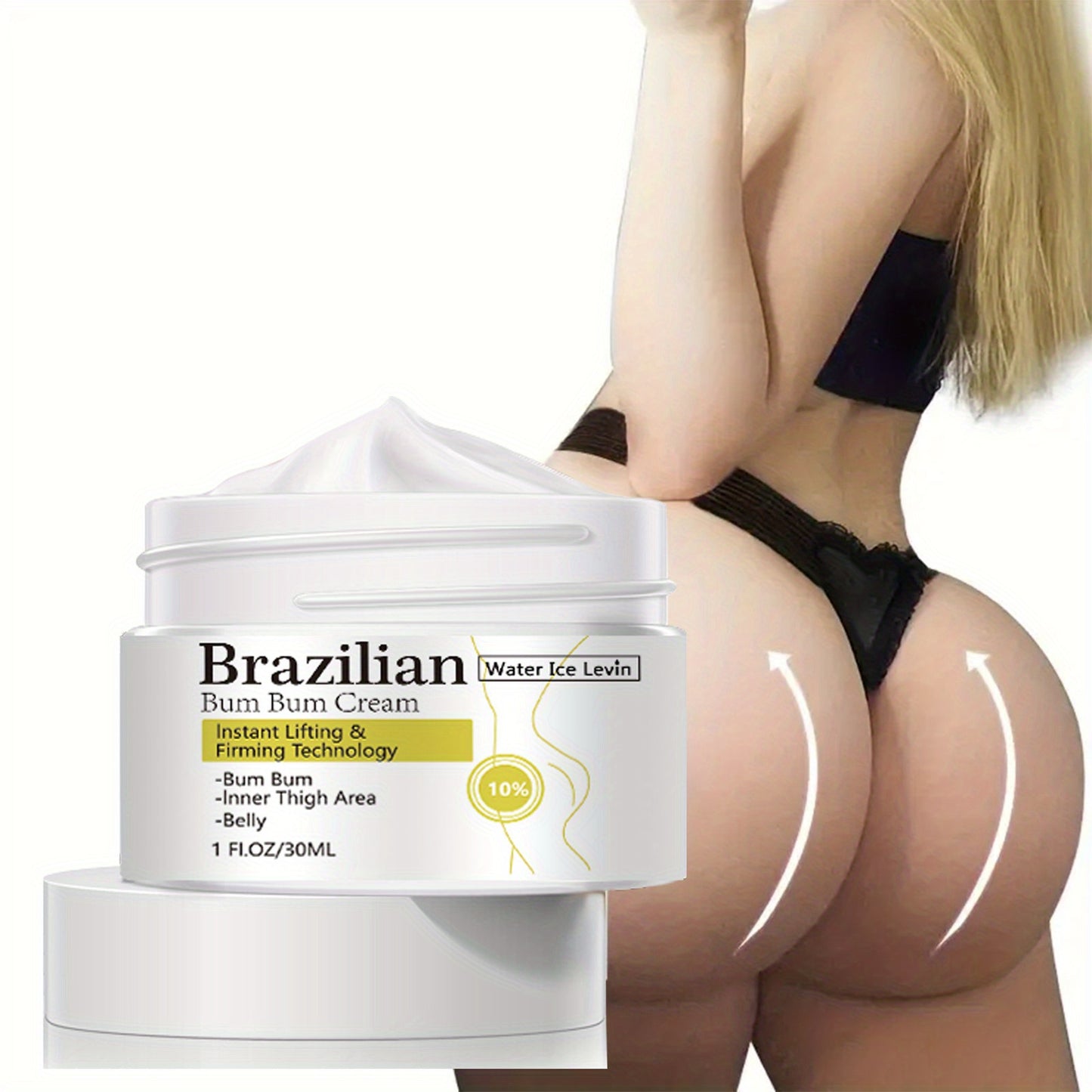 Brazilian Bum Bum Cream, 1.1oz/30g, Collagen & Caffeine Infused, Hypoallergenic, All Skin Types, Tightens & Firms Skin For Fuller, Natural-Looking Curves, Butt & Belly Firming Cream