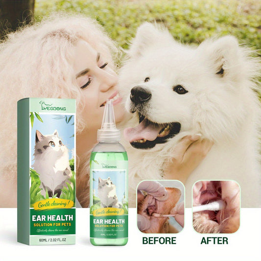 LIVEGONG Ear Health Solution for Pets, 2.03oz - Plant Extract Ear Cleaner for Cats, Removes Odor, Mites & Ear Wax, Gentle Cleansing Ear Drops for Pet Ear Canal Freshness