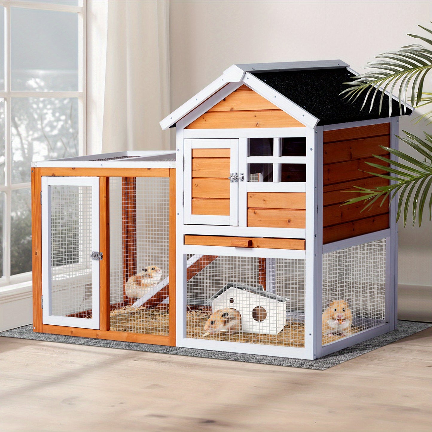 1pc Compact Pet Cage - Interaction-Friendly Hutch with Lockable Doors, Weatherproof, Sliding Easy-Clean Tray, Perfect for Year-Round Safety and Bonding with Your Adorable Pets