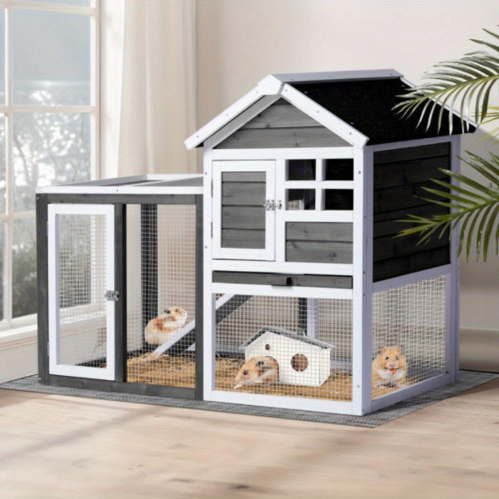 1pc Compact Pet Cage - Interaction-Friendly Hutch with Lockable Doors, Weatherproof, Sliding Easy-Clean Tray, Perfect for Year-Round Safety and Bonding with Your Adorable Pets