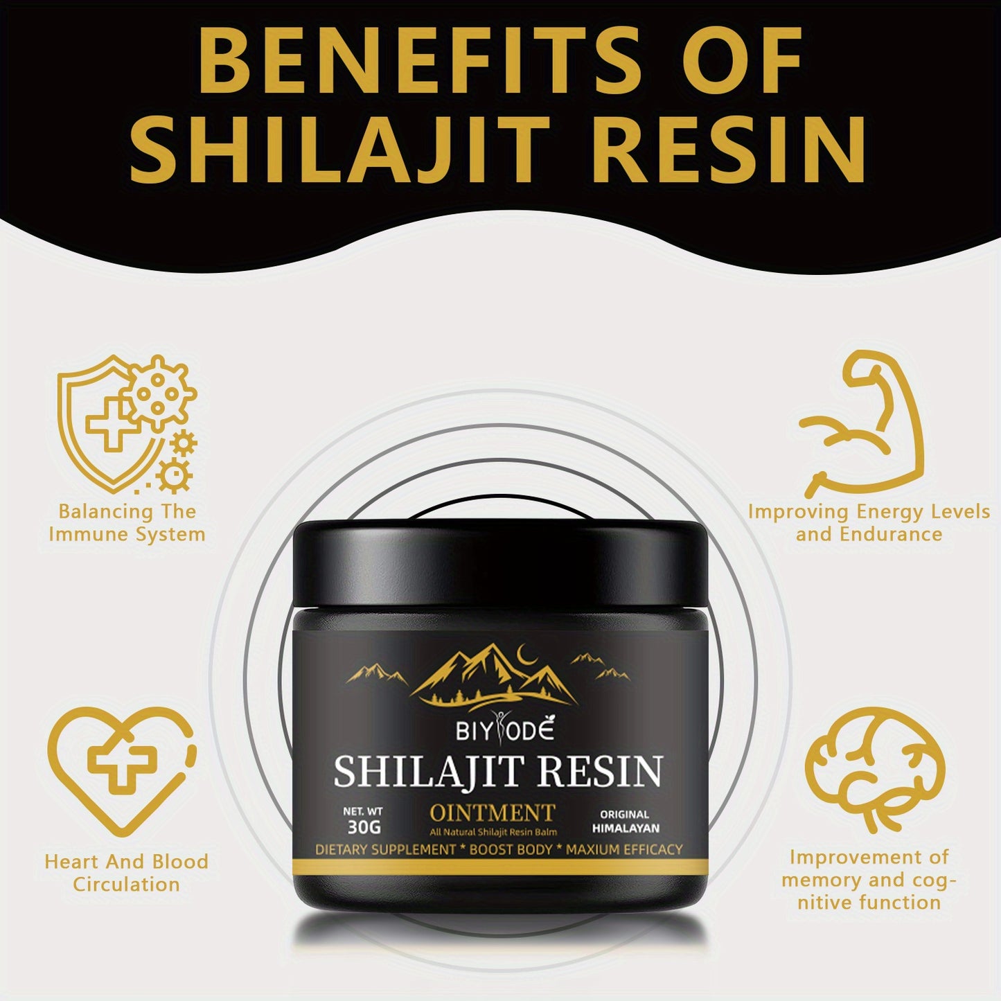 BIYODE Shilajit Resin Ointment, 30g Pure Himalayan Shilajit Supplement, All Natural with 85+ Trace Minerals and Fulvic Acid, Boosts Focus, Energy, and Immunity