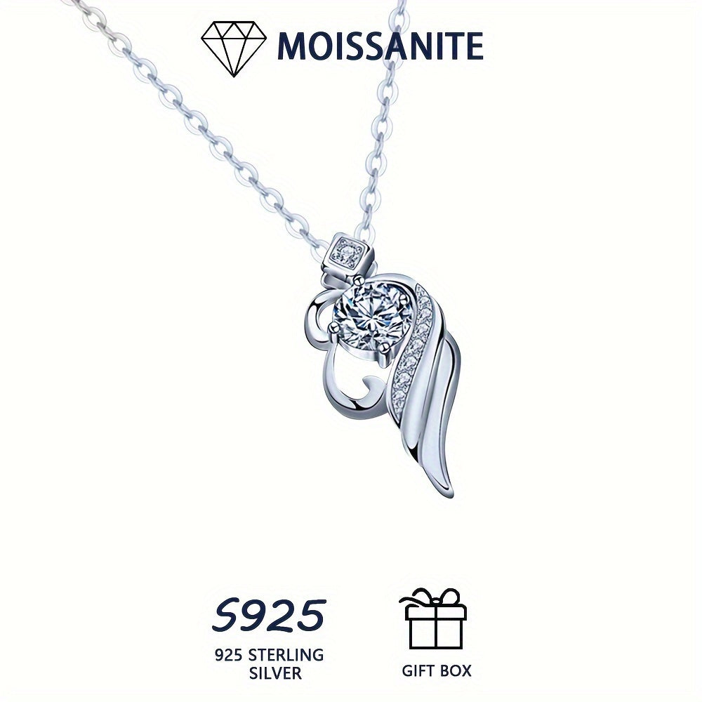 925 Sterling Silver 0.5 Carat Moissanite Angel Wings Pendant Necklace For Women Niche Clavicle Chain Personality Luxury Jewelry With Moissanite Certificate & Exquisite Gift Box