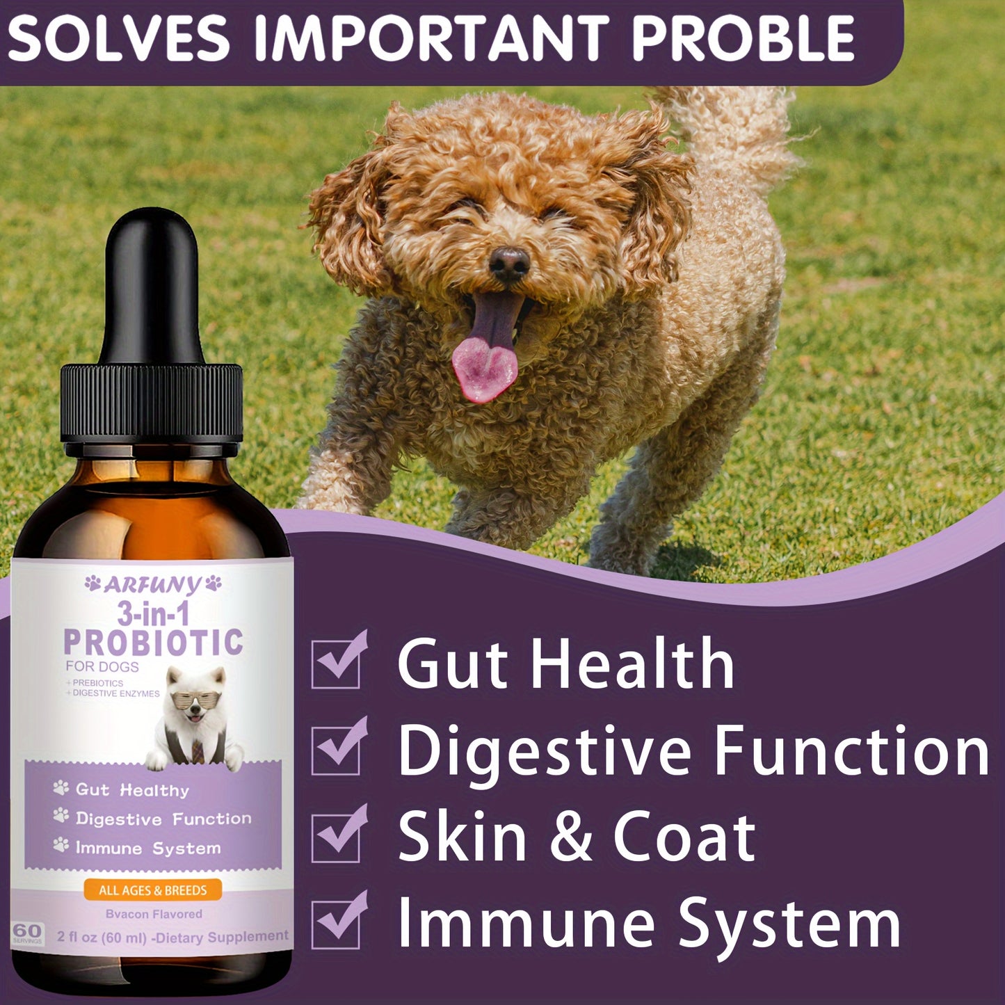 2oz Probiotics for Dog, 60ML Liquid Probiotics for Dogs, Maintain Gut Flora, Digestive Health, with Digestive Enzymes & Prebiotics, Dogs Probiotic Drops, Dog Healthy Supplement, Probiotic Treats for Dogs