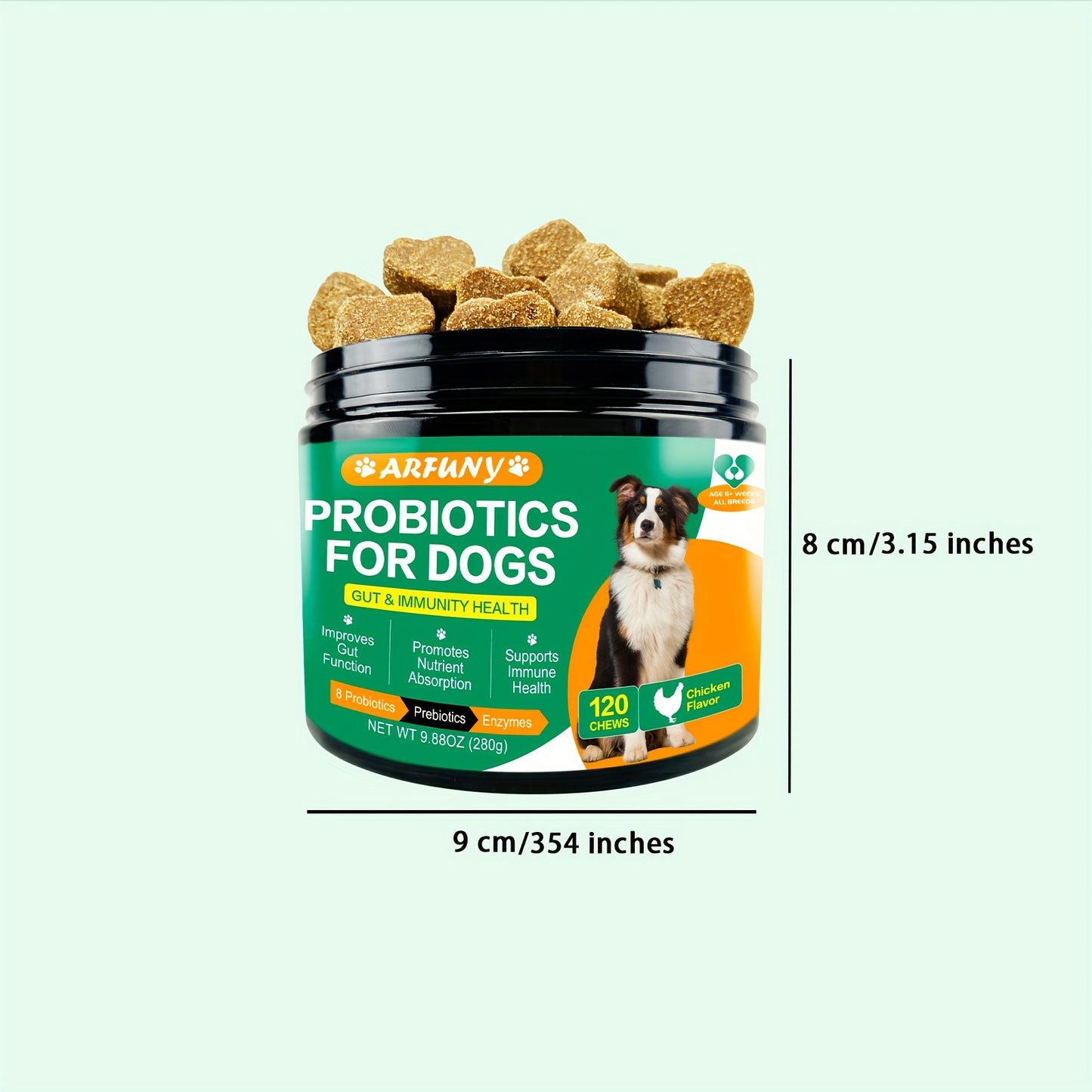 Probiotic Supplement For Dogs, 10oz Dog Probiotic Healthy Supplement, Dog Prebiotic and Digestive Enzymes Chews, Dog Probiotic Food, Chicken Flavor, 120 Chews