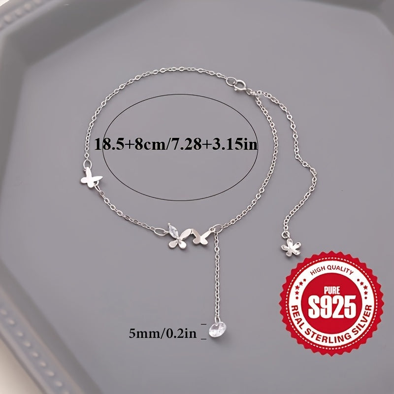 925 Sterling Silver Three Butterfly Zircon Anklet Exquisite Glitter Hypoallergenic Foot Jewelry