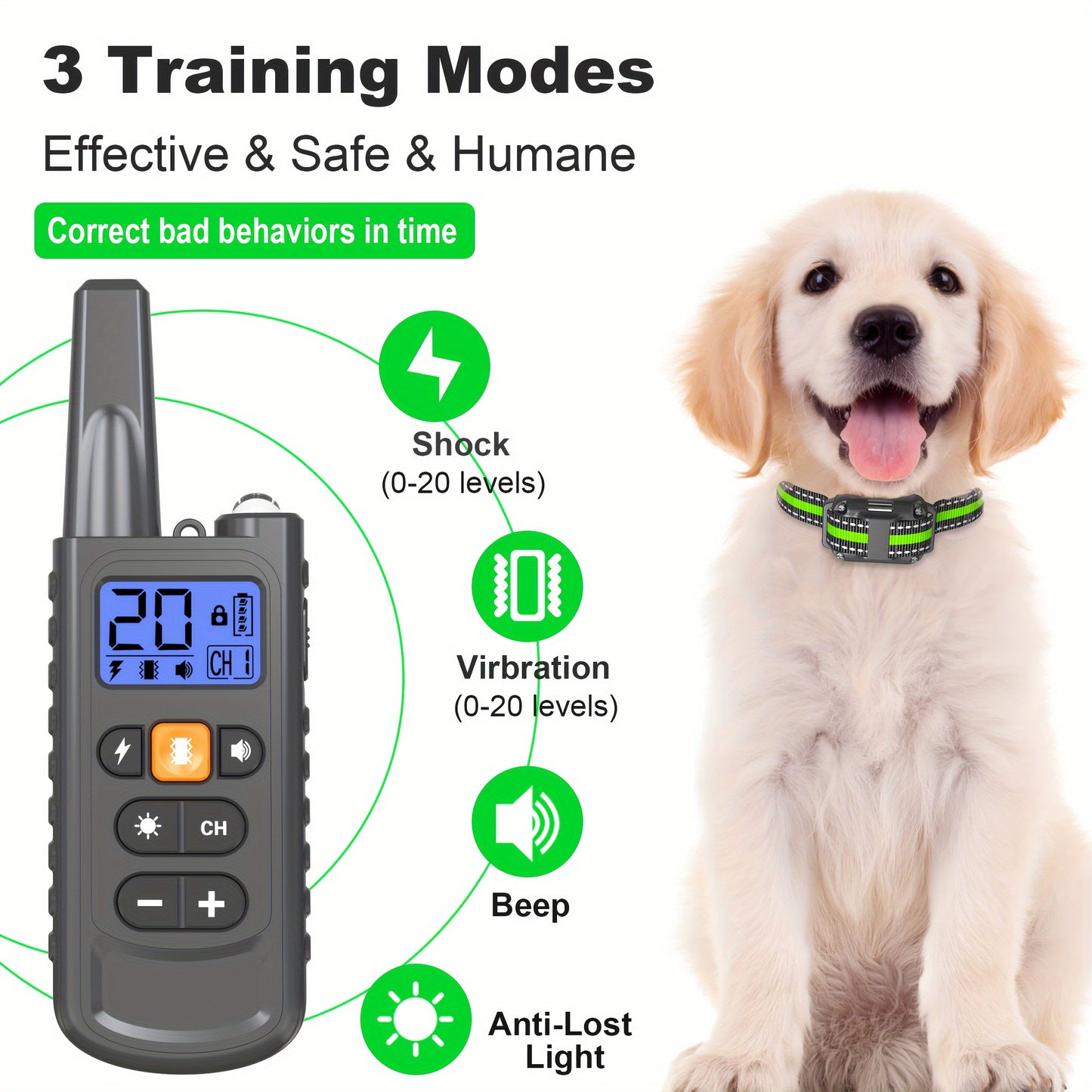 2600FT Long-Range Dog Training Collar - Versatile Electric E-Collar with 4 Modes, High-Efficiency Rechargeable Design, Ideal for All Breeds & Obedience Training