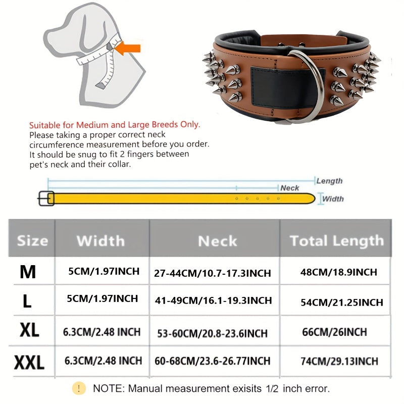 Premium Heavy Duty Spike Studded Dog Leather Collar - Durable, Comfortable, and Fashion-Forward - Padded for Extra Cushioning and Rustproof Hardware - Perfect for Stylish Medium and Large Breed Canines