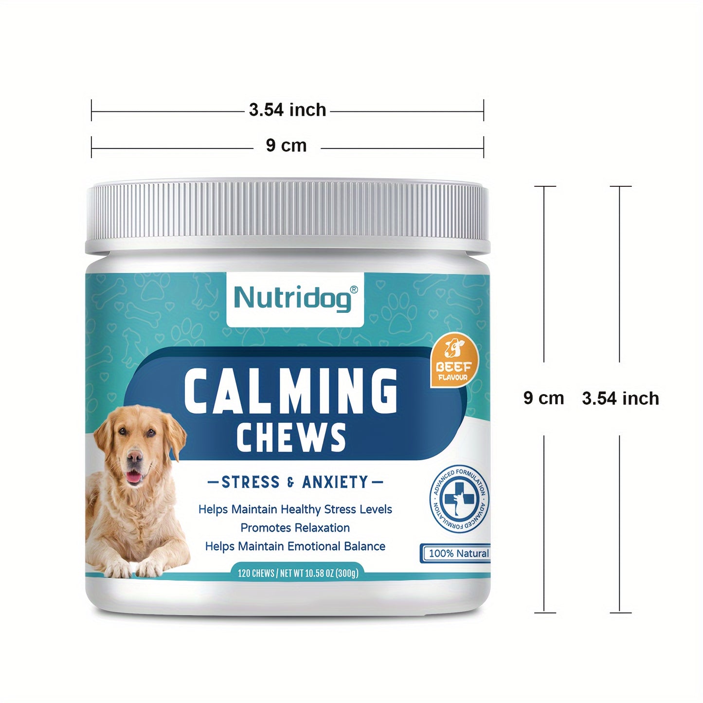 120-Count NutriDog Calming Chews for Dogs - Soothing Beef Flavor Relieves Anxiety, Separation Distress, and Travel Stress in All Breeds - Natural, Long-Lasting Comfort for Your Furry Friend