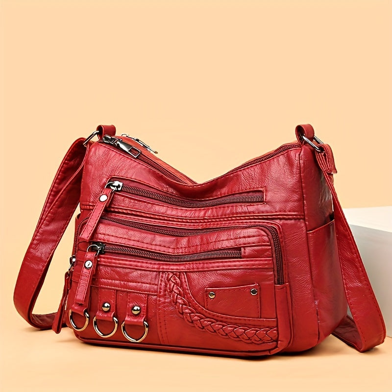 Casual Chic Women's Crossbody Bag with Multi Pockets & Secure Zipper - Durable Solid Color Handbag for Everyday Style