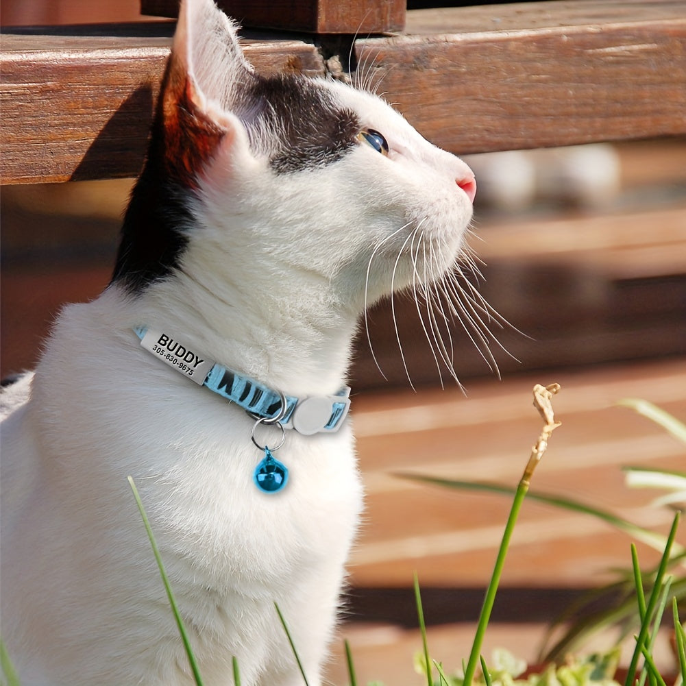 Personalized Nylon Cat Collar with Breakaway Safety Buckle, Bell, and Custom Name Tag - Adjustable for Kittens and Cats - Keep Your Feline Safe and Stylish!