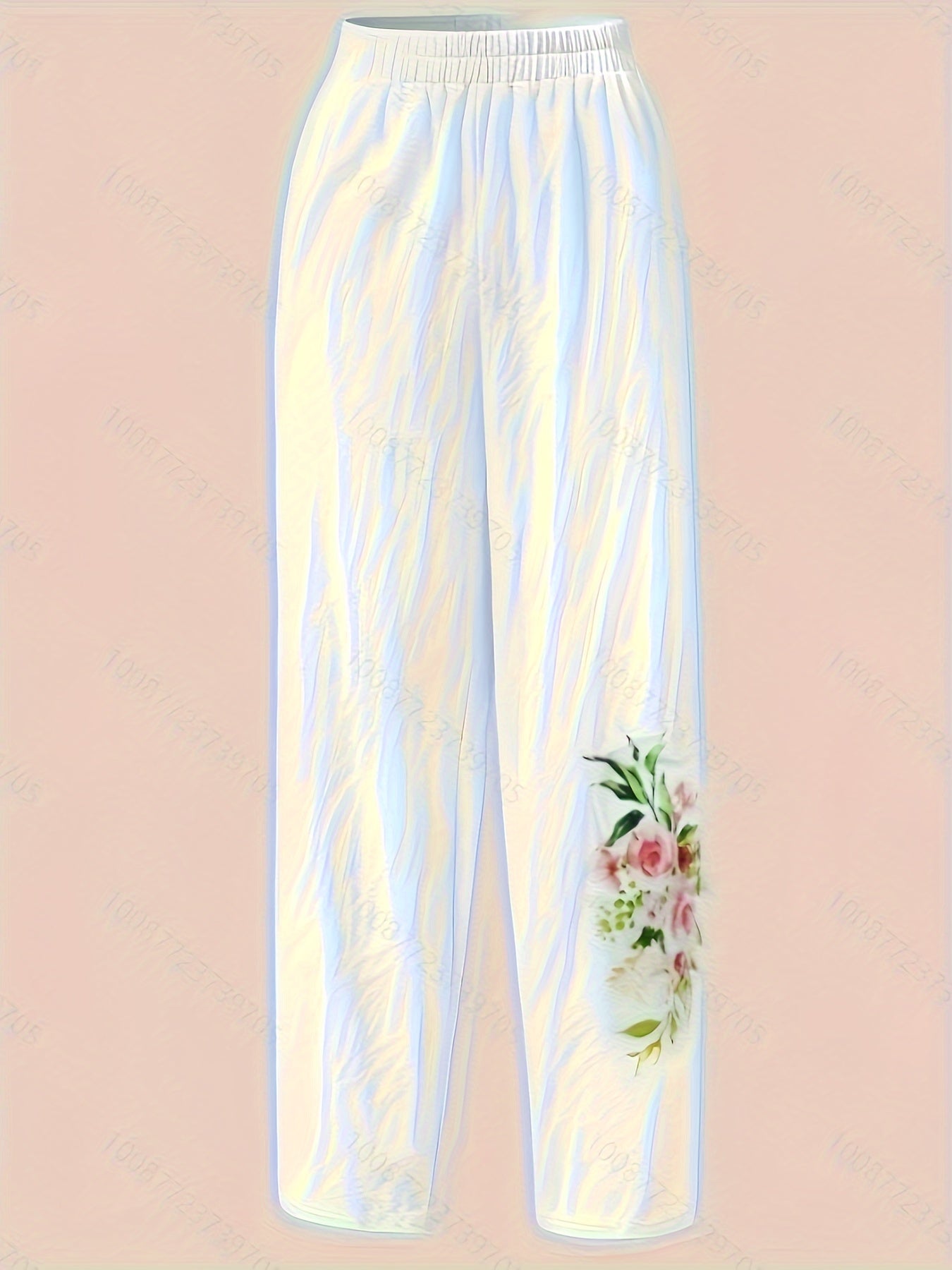 Chic Floral Print Pants - Elastic Waistband, Casual Straight Leg, Perfect for All Seasons - Womens Everyday Fashion