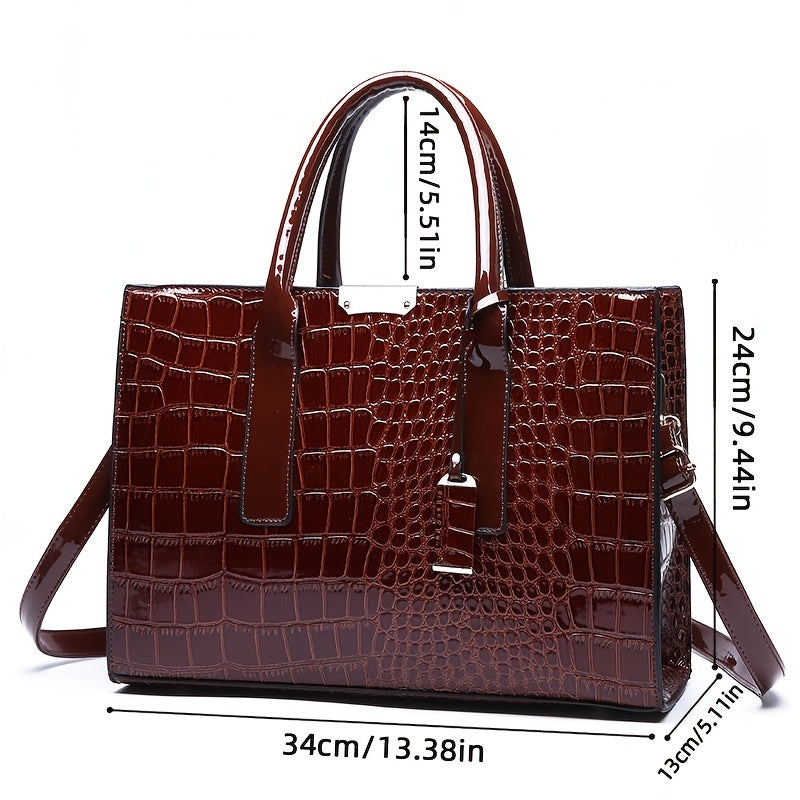 Simple Crocodile Pattern Tote Bag, Faux Leather Shoulder Bag, Women's Classic Handbag