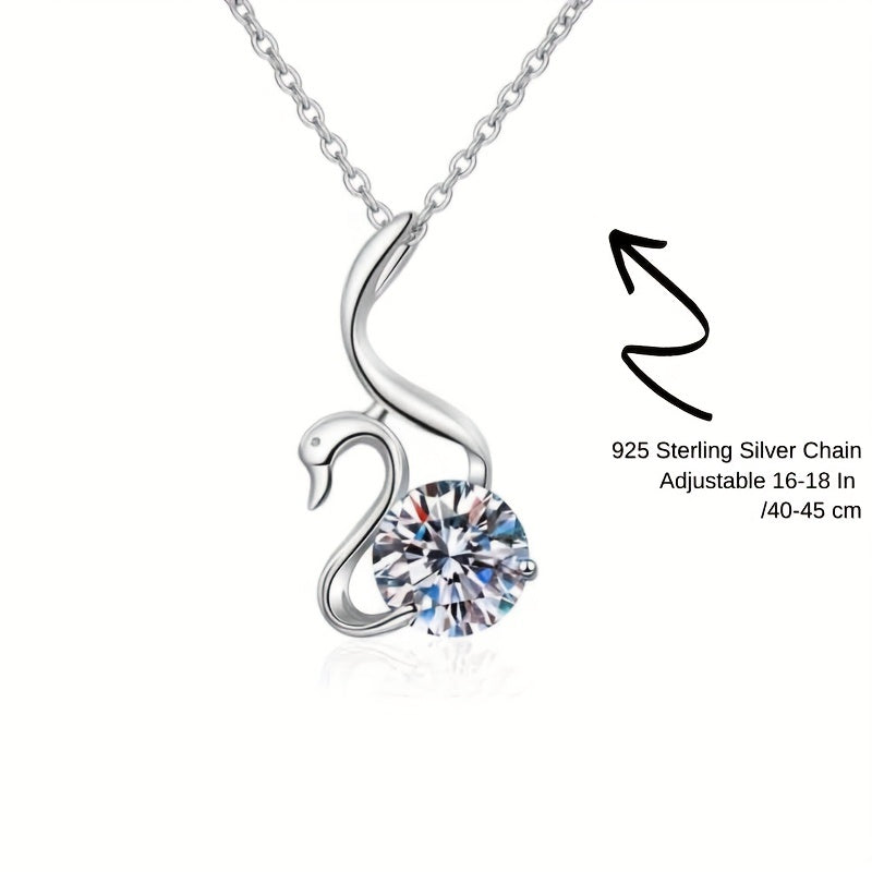 2ct Moissanite S925 Sterling Silver Swan Pendant Necklace For Girls, Elegant Birthday Gift Party Gift