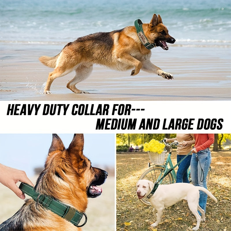 Robust Double Buckle Tactical Dog Collar - Military-Inspired Training Aid with Secure Handle - Supreme Comfort for Mighty Medium & Large Dogs