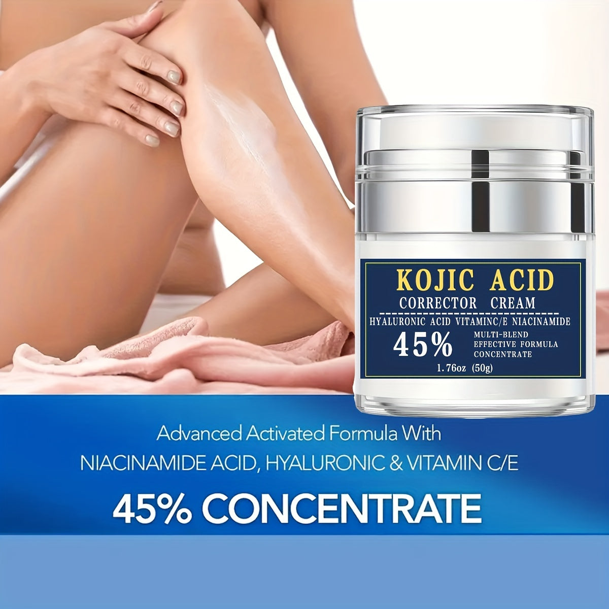 Kojic Acid Cream, With Niacinamide, Vitamin E, Vitamin C, Hyaluronic Acid, Squalane, Shea Butter, Aloe Vera, Skin Rejuvenating, Tightening Skin, 1.76 Oz (50g), Plant Squalane