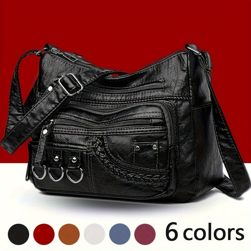 Casual Chic Women's Crossbody Bag with Multi Pockets & Secure Zipper - Durable Solid Color Handbag for Everyday Style