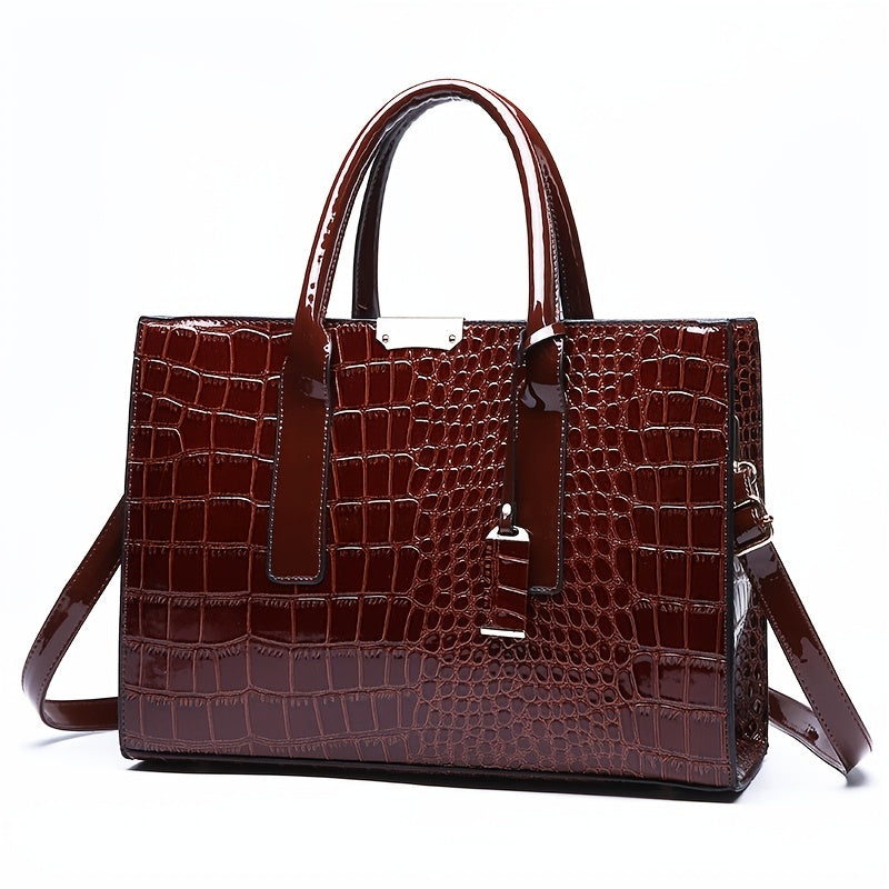 Simple Crocodile Pattern Tote Bag, Faux Leather Shoulder Bag, Women's Classic Handbag