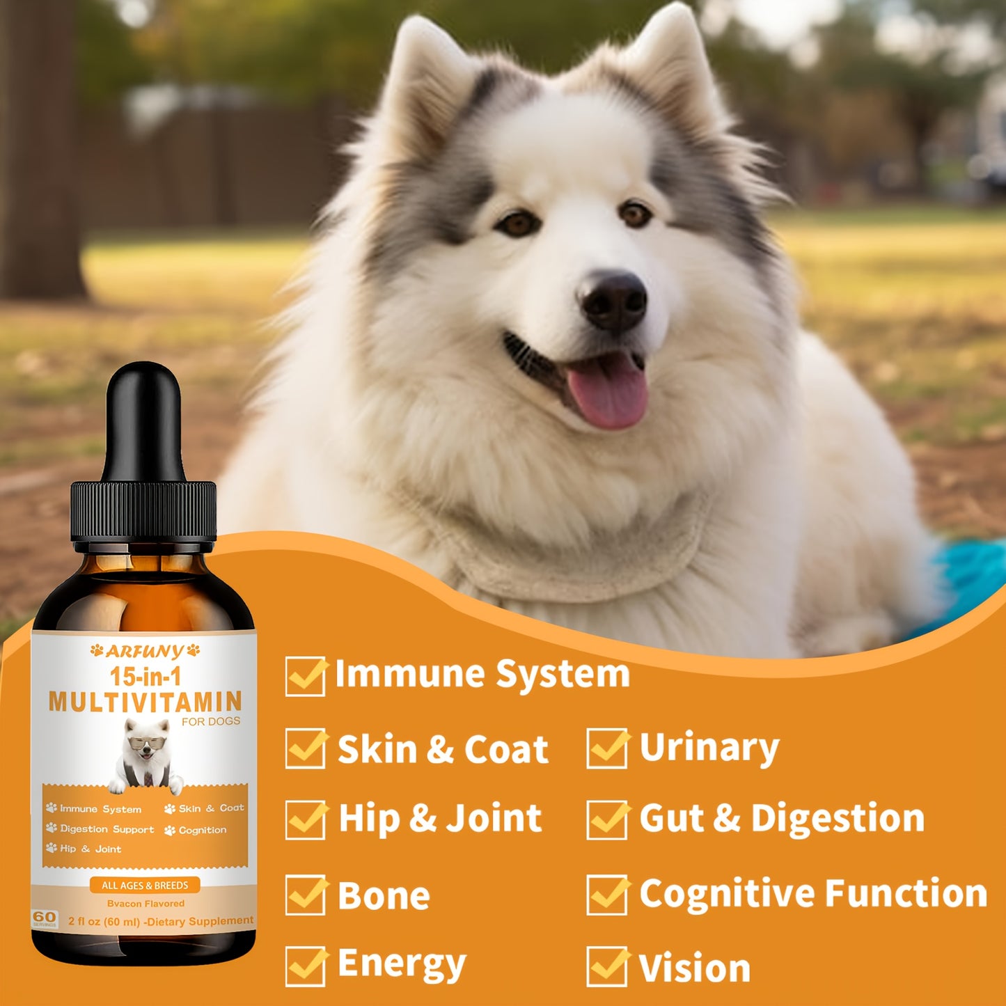 15 in 1 Multivitamin for Dogs, 2oz Liquid Vitamin Supplements for Dogs, 60ML Dog Multivitamin Drops, Essential Vitamins for Dogs, Dog Healthy Supplement