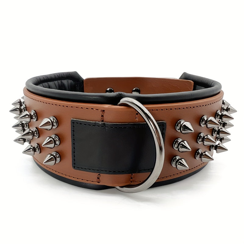 Premium Heavy Duty Spike Studded Dog Leather Collar - Durable, Comfortable, and Fashion-Forward - Padded for Extra Cushioning and Rustproof Hardware - Perfect for Stylish Medium and Large Breed Canines