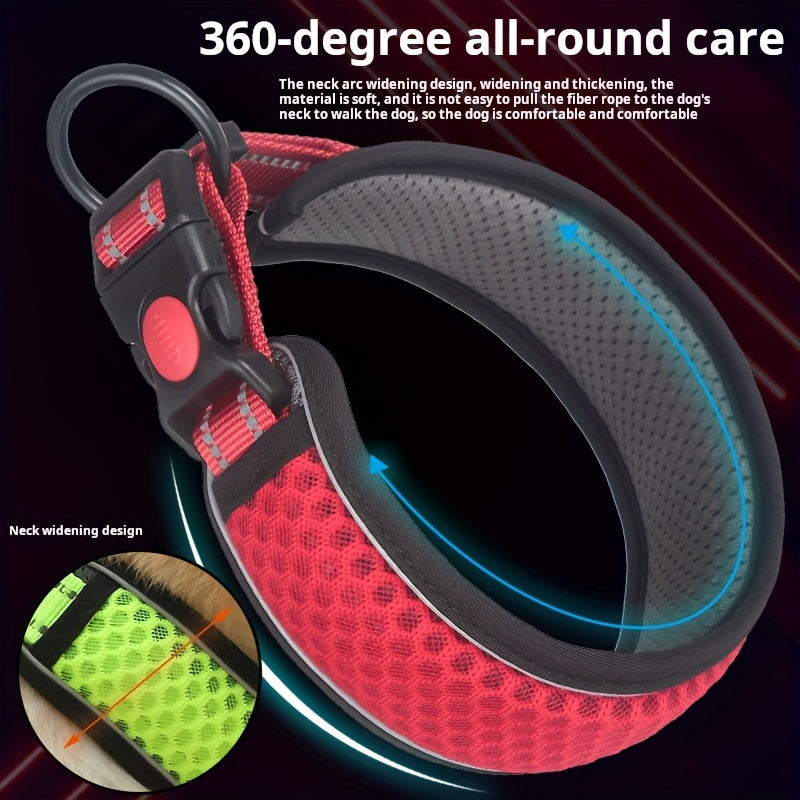 1pc Adjustable Dog Collar - High-Visibility Reflective, Comfortable Breathable Mesh - Strong Quick Release Buckle - Perfect for Puppies to Giants