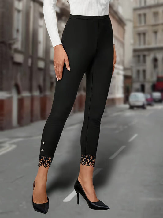 Stretchy Lace Detail Skinny Leggings - Elegant Everyday Wear for Women - Comfortable, Fashion-Forward, Premium Quality