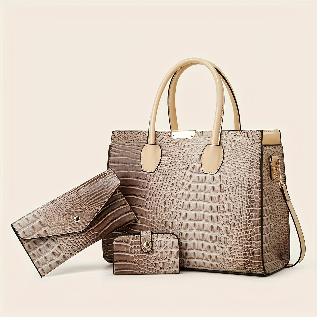 3pcs/set Stylish Crocodile Pattern Tote Bag - Trendy Crossbody, Shoulder Bag, and Purse for Women