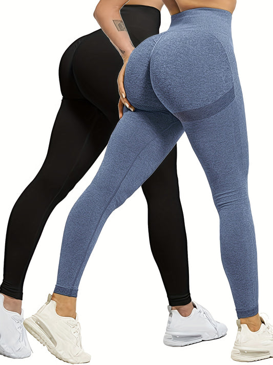 2-Pack Womens High Waisted Yoga Pants - Seamless Butt Lifting Activewear with Tummy Control - Solid Color, Breathable & Stretchable for Running, Gym, and Casual Wear - Fashionable Everyday Fitness Style