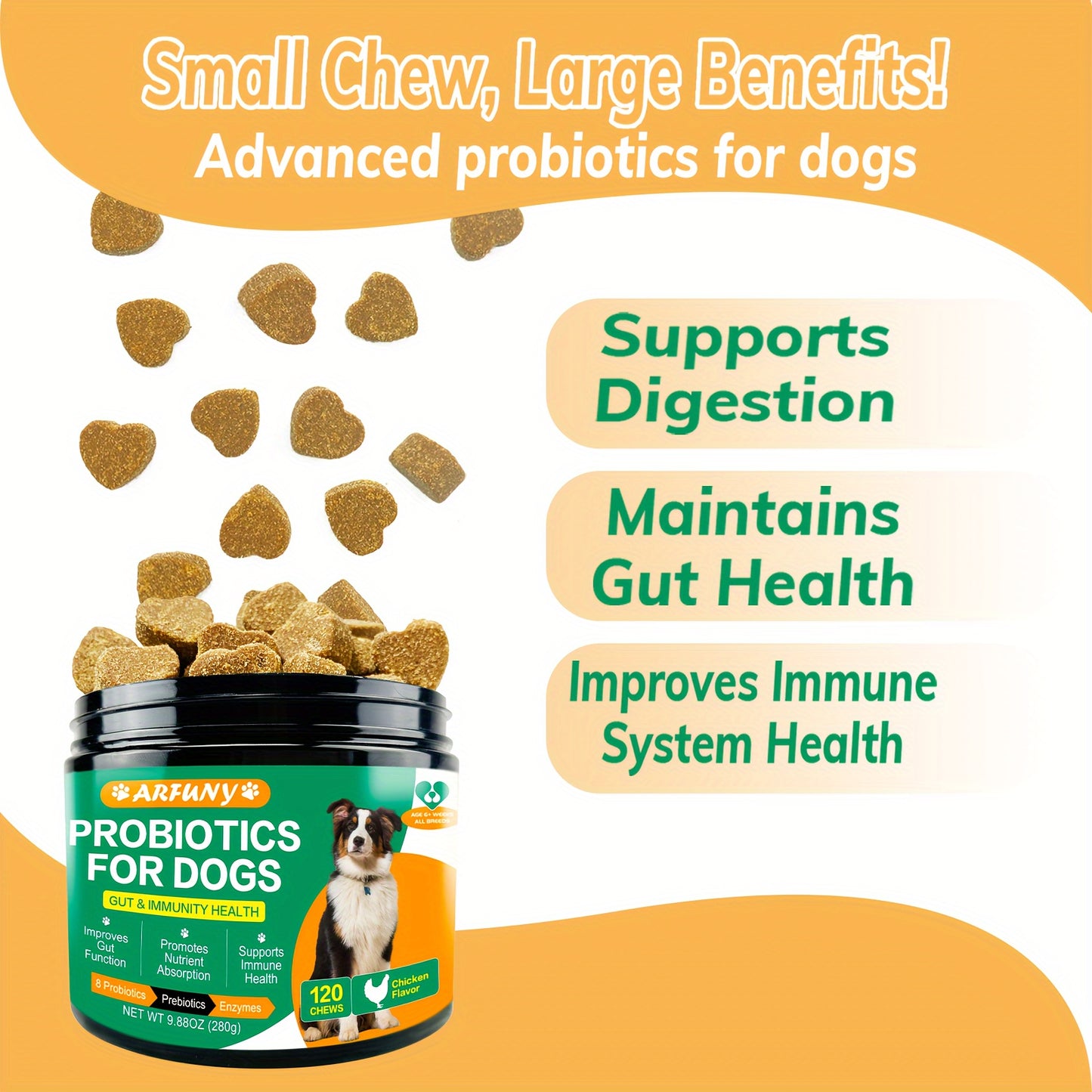 2 Packs Probiotic Chews For Dogs, Dog Probiotic Healthy Supplement, Dog Prebiotic and Digestive Enzymes Chews, Dog Probiotic Food, Chicken Flavor, 240 Chews