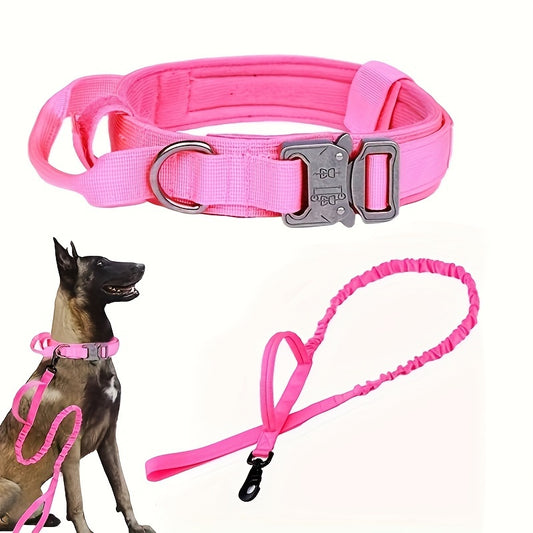 Tactical Dog Collar And Leash Set, Heavy Duty Military Dog Collars, Adjustable And Retractable Dog Training Leash Adjustable For Medium & Large Dogs Leash For No-Pull Training, Running, And Walking-Durable And Comfortable Leash For Outdoor Adventures