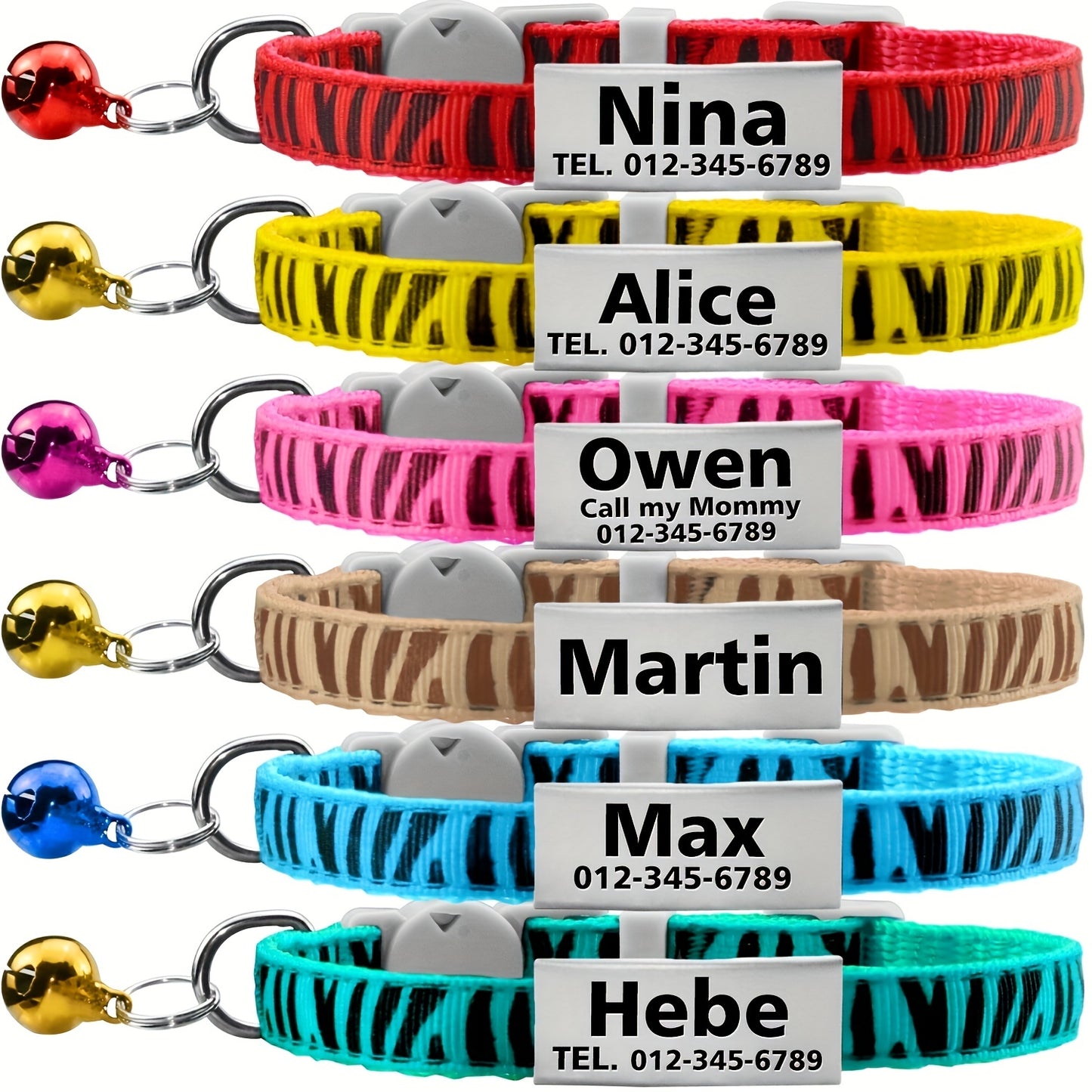 Personalized Nylon Cat Collar with Breakaway Safety Buckle, Bell, and Custom Name Tag - Adjustable for Kittens and Cats - Keep Your Feline Safe and Stylish!