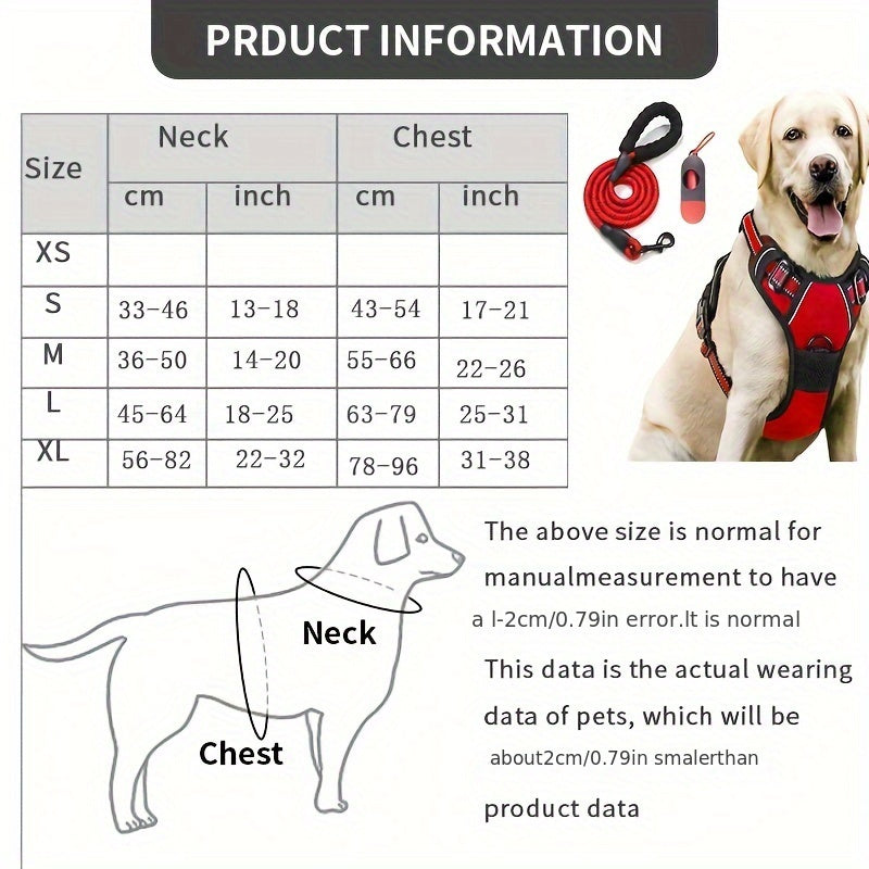 3-Piece Comfort-Fit Dog Harness Set with Anti-Escape Design, Includes Matching Leash & Poop Bag Dispenser - Ideal for Secure Walks, Fully Adjustable