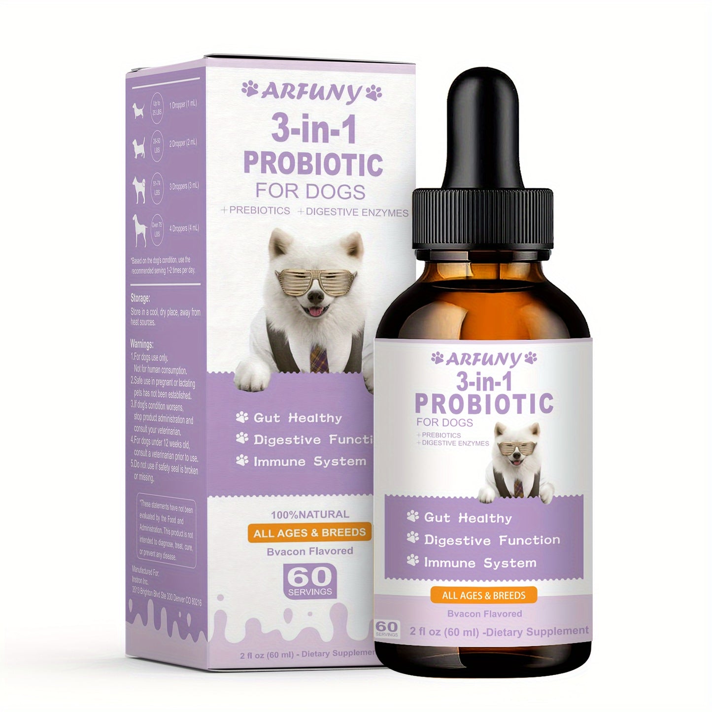 2oz Probiotics for Dog, 60ML Liquid Probiotics for Dogs, Maintain Gut Flora, Digestive Health, with Digestive Enzymes & Prebiotics, Dogs Probiotic Drops, Dog Healthy Supplement, Probiotic Treats for Dogs