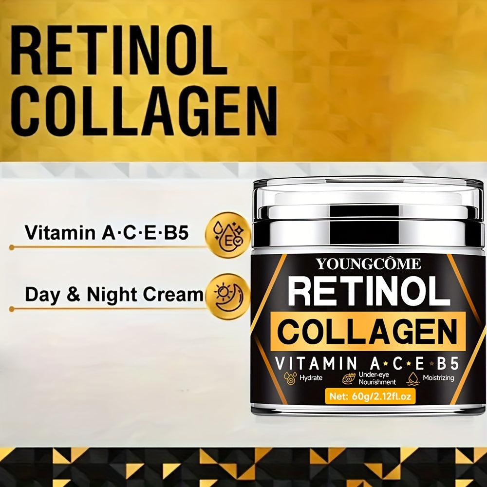 60g Retinol Collagen Day & Night Cream, With Hyaluronic Acid, Deep Hydration & Firming, Vitamin A, C, E + B5, Shea Butter, Aloe, Niacinamide, Facial Skin Care With Plant Squalane