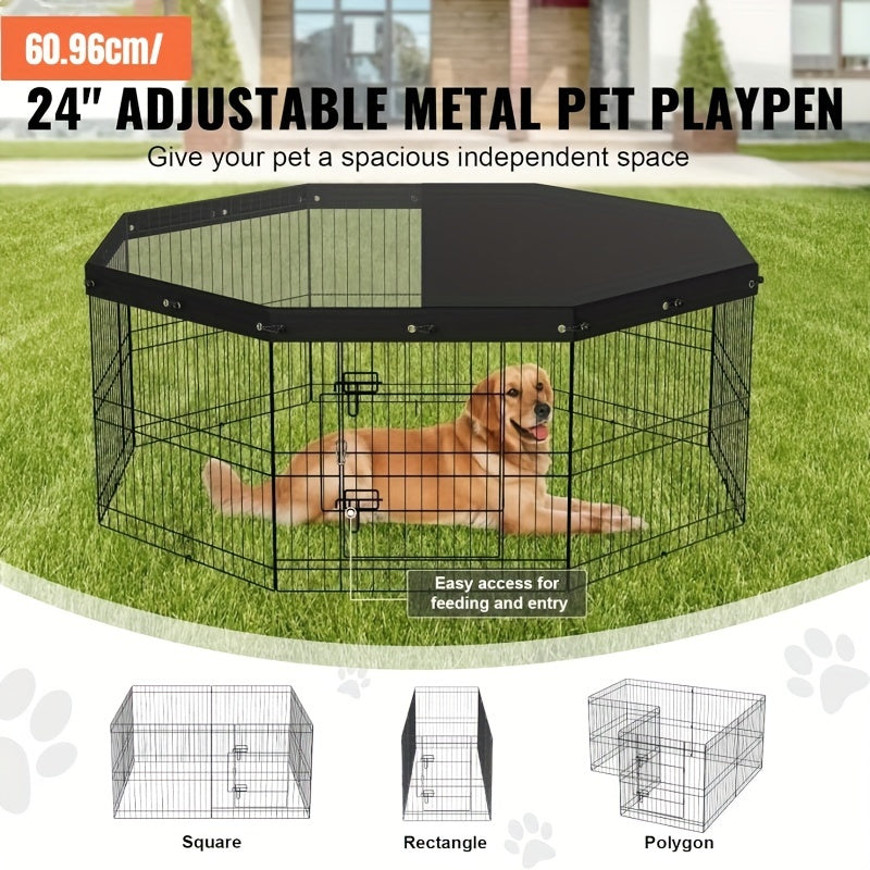 Durable Metal Dog Playpen - 8 Panel Foldable Design with Top Cover, 24 Height - Secure Indoor/Outdoor Pet Fence for Camping & Yard - Perfect for Small to Medium Puppies and Pets