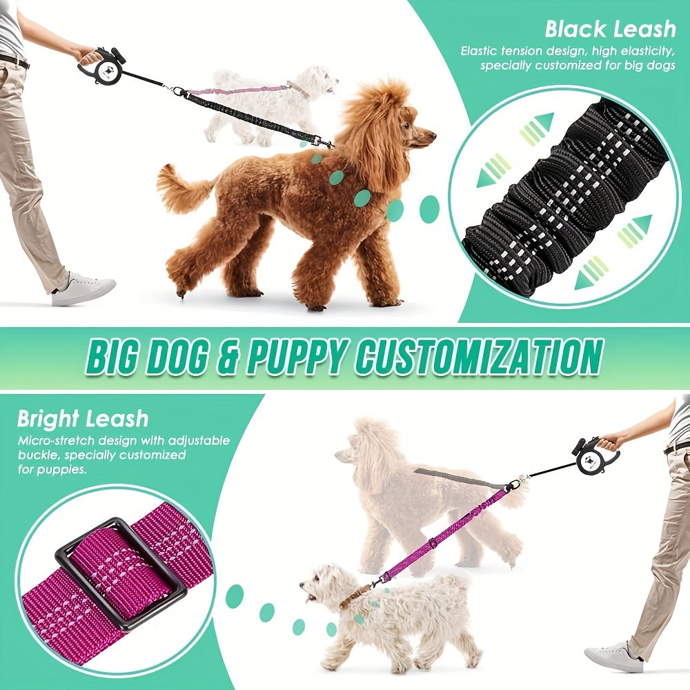 Adjustable & Durable Twin Dog Leash - Plaid, Shock-Absorbent, No-Tangle Design for Medium/Large Dogs